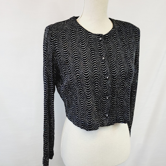 Vintage Black Shimmer Crop Cardigan - Picture 2 of 8